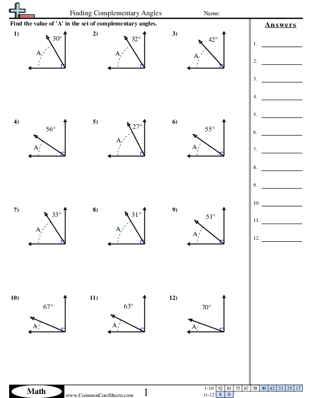 Finding Complementary Angles Worksheet - Finding Complementary Angles worksheet